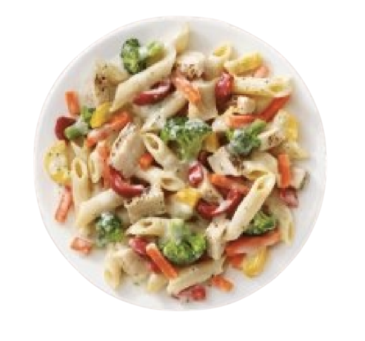 Pasta dish with sauce and vegetables