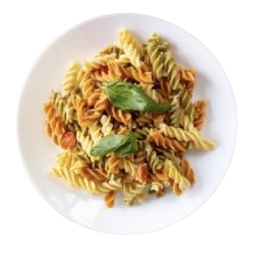 Pasta dish with sauce and vegetables