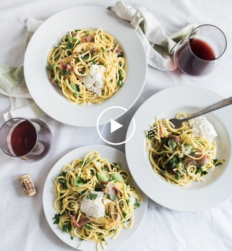 A table with pasta dishes